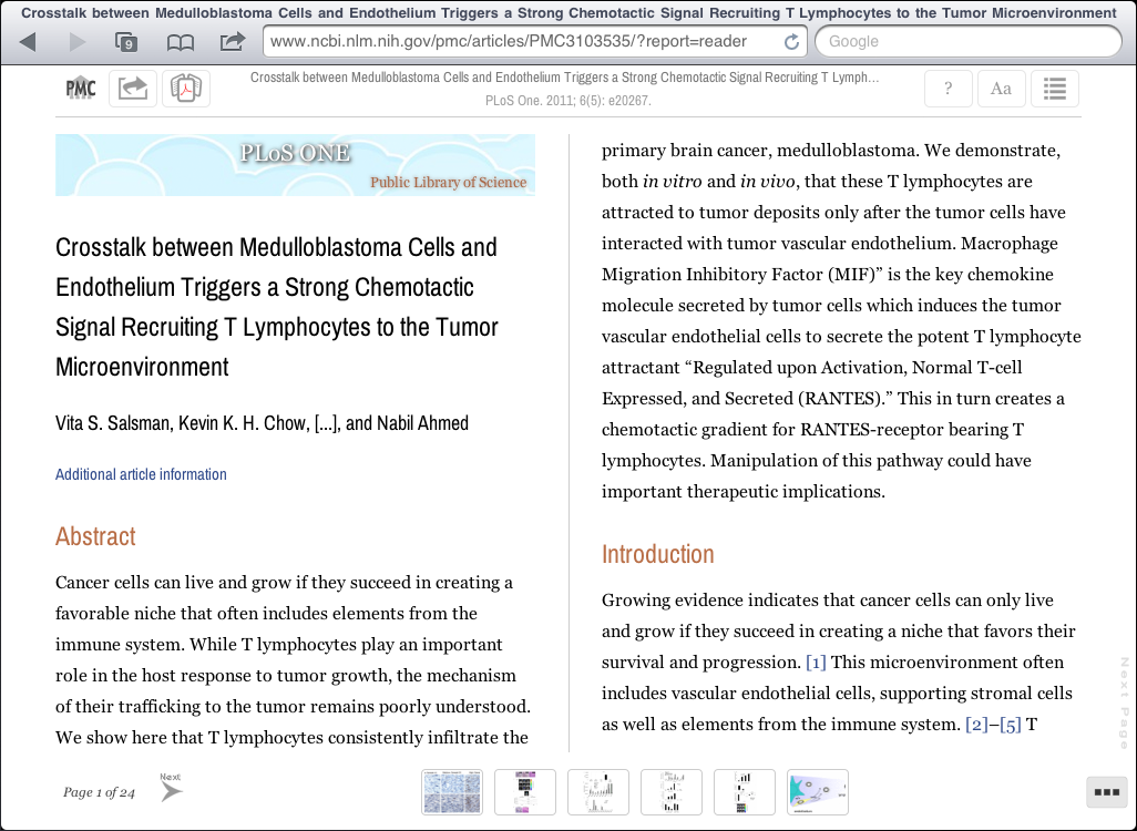 Screen capture from an eReader showing an article from PubMed