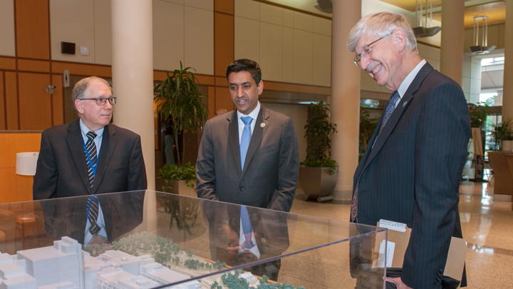 Larry Tabak, Congressman Ro Khanna and Francis Collins at the NIH Clinical Center