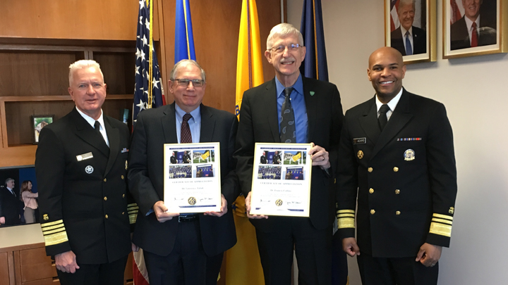 Assistant Secretary for Health Giroir, Deputy NIH Director Tabak, NIH Director Collins and Surgeon General Adams stand together for a photo