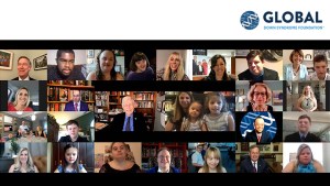 Global Down Syndrome Foundation teleconference with faces of participants