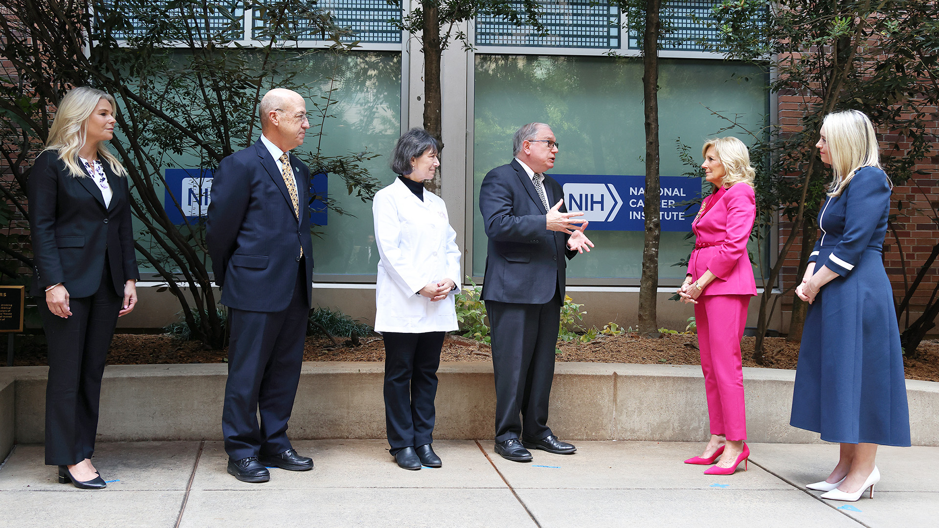 Children’s Inn CEO MS. Jennie Luca, Clinical Center CEO Dr. James Gilman and NCI Director Dr. Monica Bertagnolli with Dr. Tabak and First Lady of the United States Dr. Jill Biden and Ms. Jodie Haydon of Australia