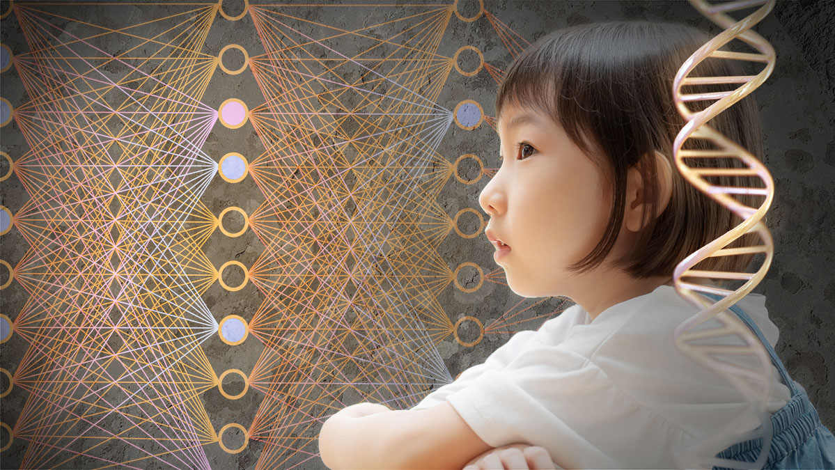 Architecture of neural network with a child and a DNA strand